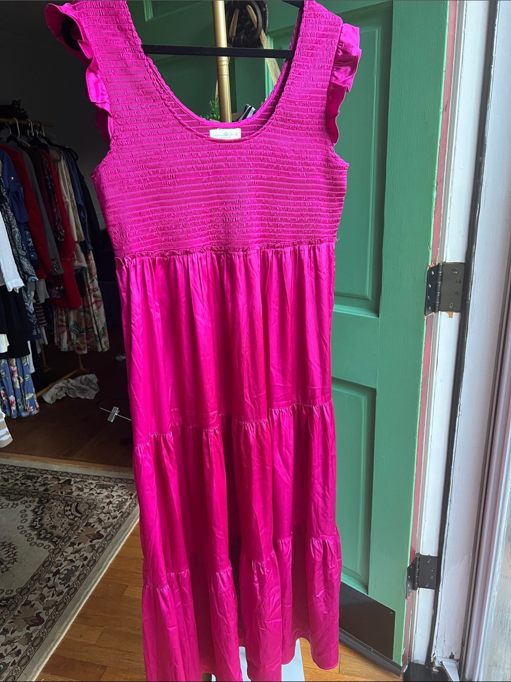 NATURAL LIFE Hot Pink Tiered Sundress with Ruffle Sleeves. Size Medium - Picture 2 of 6